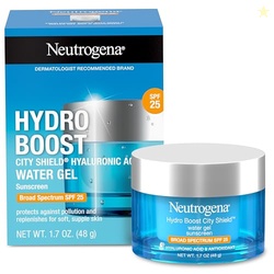 NEUTROGENA HYDRO BOOST CITY SHIELD WATER GEL FACE MOISTURIZER WITH BROAD SPECTRUM SPF 25, HYDRATING FACIAL SUNSCREEN WITH HYALURONIC ACID, OIL-FREE AND NON-COMEDOGENIC FACE LOTION, 1.7 OZ