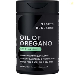 Sports Research Oil of Oregano 9500mg w/Black Cumin Seed Oil & Ginger Oil - 3-1 Antioxidant Combination Supplement Rich in Thymoquinone & Carvacrol - Gluten Free  Non-GMO - 60 Softgels