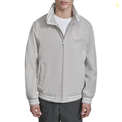 Champion Men's Water Resistant Varsity Bomber Jacket with Flex Stand Collar, Oyster, X-Large