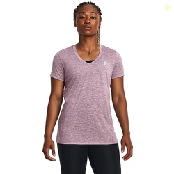 Under Armour Womens Freedom Tech Short Sleeve V-Neck T-Shirt, (501) Misty Purple Medium Heather / / Mod Gray, X-Small