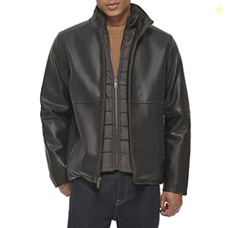 Docker's Men's The Dylan Faux Leather Racer Jacket, Dark Brown with Bib, X-Large