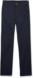 Izod Boys School Uniform Flat Front Twill Pants, Navy, 12 Husky