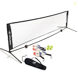 FILA ACCESSORIES PICKLEBALL NET SET - INCLUDES PICKLEBALL PADDLES SET OF 4 WITH REGULATION SIZE 4 OUTDOOR BALLS & 10FT ALL WEATHER MESH NET FOR INDOOR OR OUTDOOR USE - LIGHTWEIGHT, QUICK & EASY SETUP