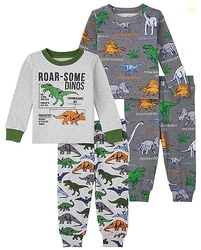 The Children's Place Baby Boys And Toddler Long Sleeve Top Pants Snug Fit 100% Cotton 2 Piece Pajama Set, Roar-some/Allover Dino 2 Pack, 6-9 Months US