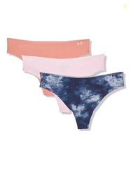 UNDER ARMOUR UA PURE STRETCH NO SHOW THONG-PRINT 3PK, CANYON PINK, L