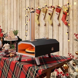 YITAHOME 12" PIZZA OVEN OUTDOOR, WOOD PELLET PIZZA OVENS WITH ROTATING AND BUILT-IN THERMOMETER, OUTSIDE PIZZA STOVE WITH PEEL, STONE AND RECIPES FOR BACKYARD PARTY CHRISTMAS GIFTS