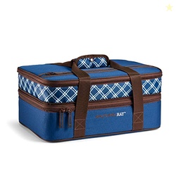Rachael Ray Expandable Insulated Casserole Carrier for Hot or Cold Food, Thermal Lasanga Lugger Tote for Pockluck, Parties, Picnic, and Cookouts, Fits 9" x 13" Baking Dish, Plaid Navy