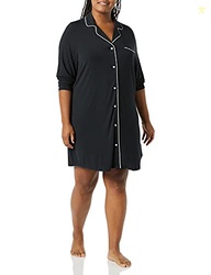 Amazon Essentials Women's Piped Nightshirt (Available in Plus Size), Black, 3X