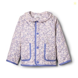 Amazon Essentials x Sofia Grainge Baby Girls' Midweight Field Jacket with Ruffle, Blue Ivory Delicate Floral, 12 Months