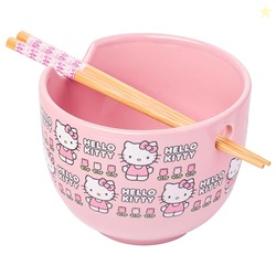 Silver Buffalo Sanrio Hello Kitty Flowers Pattern Ceramic Ramen Noodle Rice Bowl with Chopsticks, Microwave Safe, 20 Ounces