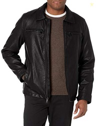 Dockers Men's James Faux Leather Jacket, Black w. Chest Zip, Small