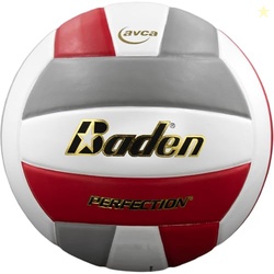 Baden | Perfection | Premium Leather | Indoor Official Game Volleyball | 13U to College | Official Size + Weight | Red/Gray/White | AVCA Approved