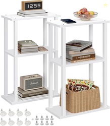 TUTOTAK Small Side Table, Narrow End Table, Bedside Table, Set of 2, Couch Side Table with Wheels for Living Room or Bedroom, White TB01BW0612