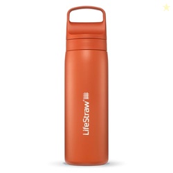 LifeStraw Go Series  Insulated Stainless Steel Water Filter Bottle for Travel and Everyday Use, Removes Bacteria, Parasites and Microplastics, Improves Taste, 18oz Kyoto Orange