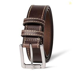AMAZON ESSENTIALS MEN'S STITCHED EDGE LEATHER BELT, BROWN, 44