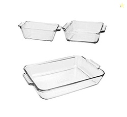 Anchor Hocking Glass Baking Dishes for Oven, 3 Piece Set (3 Qt Glass Casserole Dish, Cake Pan, and Bread Pan)