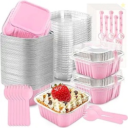 50 Pcs Mini Cake Pans with Lids and Spoons