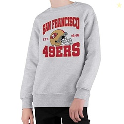 Junk Food Clothing x NFL - San Francisco 49ers - Team Helmet - Kids Crewneck Fleece Sweatshirt for Boys and Girls - Size Medium