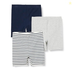 Amazon Essentials Baby Girls' Bike Shorts, Pack of 3, Light Grey Heather/Navy/Stripe, 3-6 Months