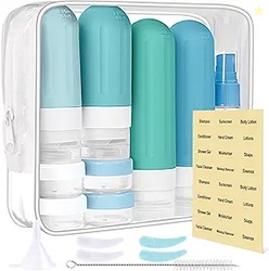 LANDISUN TRAVEL SIZE TOILETRIES ESSENTIALS BOTTLES 18PACK CONTAINERS TRAVEL-ESSENTIALS LEAK PROOF (BLUE)