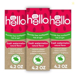 Hello Fresh Watermelon Fluoride Free Kids Toothpaste, 4.2 Oz Tube (Pack of 3)