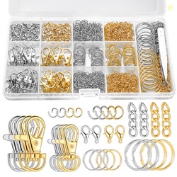 BESARME 1130PCS Keychain Making Kit Jump Rings for Jewelry DIY Key chain Supplies with Keyrings Bulk, Metal Lobster Claw Clasp, Swivel Snap Hook, Extender Chain for Crafts AccessoriesGold and Silver