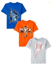 The Children's Place,Boys,Sports Short Sleeve Graphic T-Shirts,Multipacks,Baseball/Sport Orange/Sport Blue 3-Pack,XX-Large