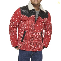 Levi's Men's Levi's Men's Out West Mixed Media Puffer Vest, Red Bandana Print Puffer, Large
