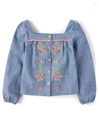 Gymboree,and Toddler Long Sleeve Woven Shirts,Chambray Flowers,7