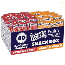 Welch's Fruit Snacks, Fruit 'n Yogurt Variety Pack, Strawberry, Mango Peach, Gluten Free, Bulk Pack, Single Serve, 0.7 oz Bags (Pack of 40)