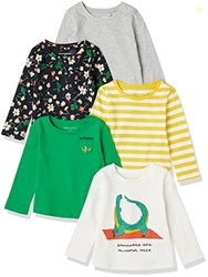 Amazon Essentials Toddler Girls' Long-Sleeve T-Shirts, Pack of 5, Green/Alligator Yoga, 2T