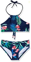 Kanu Surf Girls' Little Leonie Floral Halter Bikini Beach Sport 2-Piece Swimsuit, Navy, 6