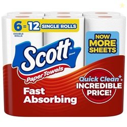 Scott Paper Towels, Choose-A-Sheet, 6 Double Rolls = 12 Regular Rolls (108 Sheets Per Roll)