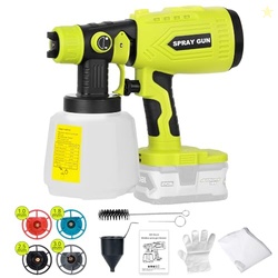Cordless HVLP Paint Sprayer Compatible with Ryobi 18V ONE+ Battery 200W High Power Handheld Spray Gun with 4 Copper Nozzles 3 Spray Patterns 1000ML Container(Battery not Included)