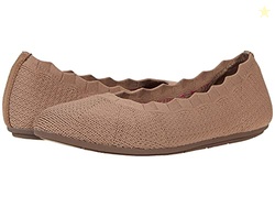 Skechers Women's Cleo 2.0 - Love Spell Scalloped Knit Skimmer Flats with Air-Cooled Memory Foam, Mocha, 8