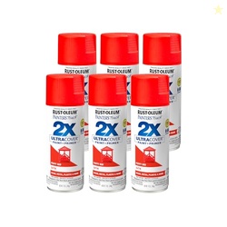 Rust-Oleum 334084-6PK Painter's Touch 2X Ultra Cover Spray Paint, 12 oz, Satin Poppy Red, 6 Pack