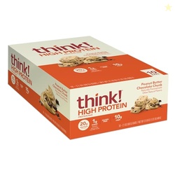think! Protein Bars, High Protein Snacks, Gluten Free, High Fiber, Peanut Butter Chocolate Chunk, 10 Count
