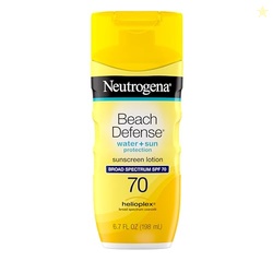 NEUTROGENA SUNSCREEN LOTION BEACH DEFENSE SPF 70, FACE & BODY SUNSCREEN, BROAD SPECTRUM, FAST ABSORBING, 6.7 FL OZ, WATER RESISTANT 80 MIN, OIL-FREE, OXYBENZONE & OCTINOXATE FREE