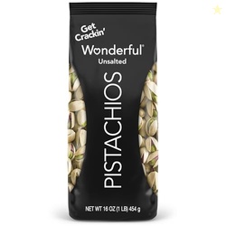 Wonderful Pistachios In-Shell Unsalted Nuts, 16 Ounce Bag, Protein Snacks, Gluten Free, Vegan Snacks, Shelled Pistachios