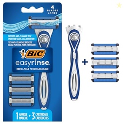 BIC EasyRinse Anti-Clogging, Refillable Men's Razors With 4 Blades, 1 Handle and 3 Refill Razor Cartridges Razor Kit