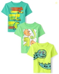 The Children's Place Baby Boy's and Toddler Dino Short Sleeve Graphic T-Shirts,Multipacks, Dinosaurs 3-Pack, 5T
