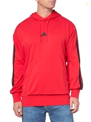 adidas Men's Essentials 3-Stripes French Terry Sportswear Hoodie, Pure Ruby/Black, Small/Tall
