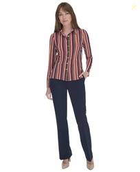 Tommy Hilfiger Women's Long Sleeve Soft Button Front Work Blouse, Chili Multi, X-Large