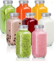 Juice Bottles with Lids, 16 Oz - Set of 8