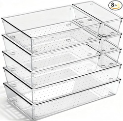 8 Pack Large Clear Plastic Drawer Organizer Bins 