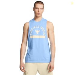 UNDER ARMOUR MEN'S PROJECT ROCK PAYOFF GRAPHIC SLEEVELESS T SHIRT, (465) HORIZON BLUE / / SILT, SMALL