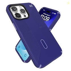 Speck iPhone 15 Pro Max Case - ClickLock No-Slip Interlock, Built for MagSafe, Drop Protection Grip - Soft Touch 6.7 Inch Phone Case - Presidio2 Grip Future Blue/Purple Ink/Sky Purple