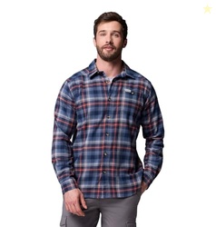 Columbia Mens Cornell Woods Flannel Long Sleeve Shirt, Collegiate Navy Backland Tartan, Small