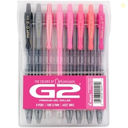Pilot G2 Premium Gel Roller Pens, Fine Point Gel Pens, Boost Pink Pack, The Colors of Optimism, 8-Pack Pouch, 0.7 mm, Assorted - Ideal for School, Journaling, & Office Writing