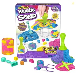 Kinetic Sand, Squish N Create Playset with 13.5oz Blue, Yellow & Pink Play Sand, 5 Tools, Sensory Toys, Holiday Gifts & Stocking Stuffers for Kids Ages 3 and up